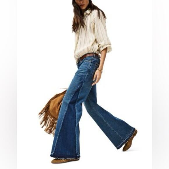 NWT BA&SH Vadou jeans / 2 tone wide flare leg jeans / size 2 - Picture 1 of 9